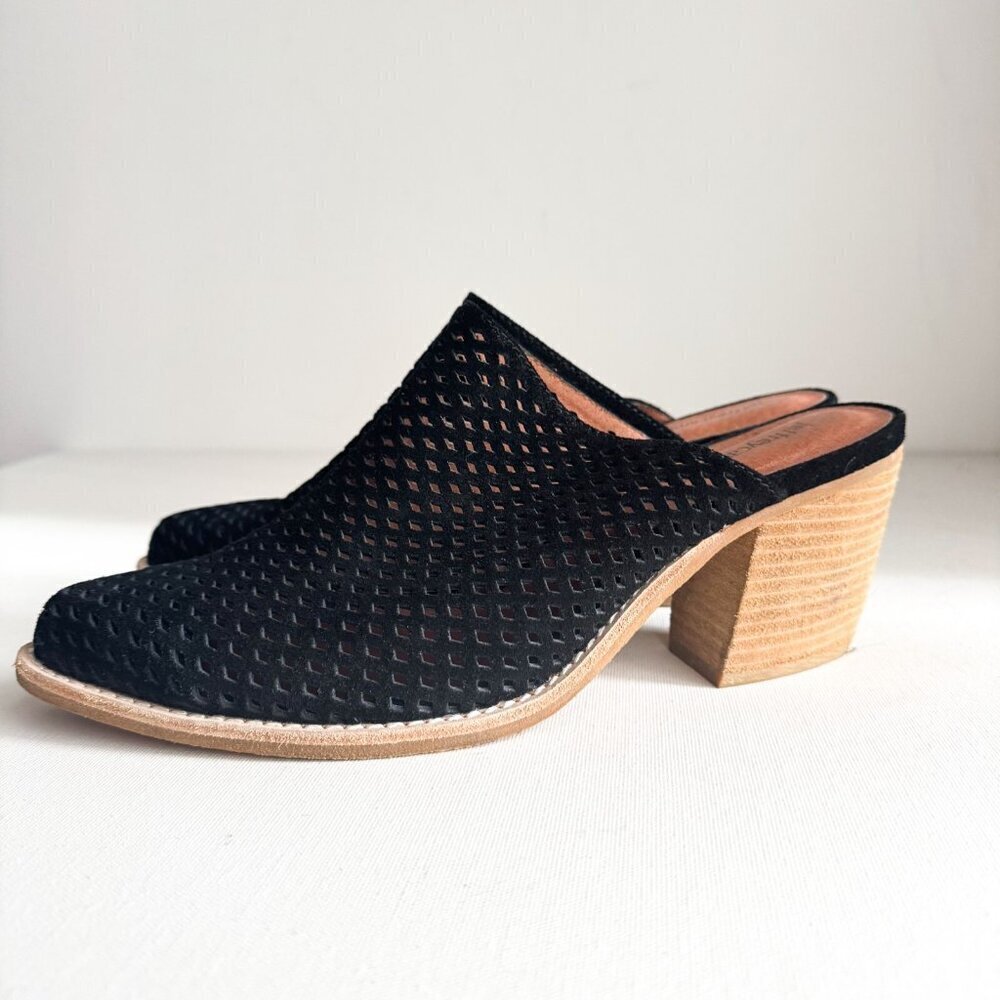 Jeffrey Campbell Black Suede Perforated Pointy Toe Slides 9